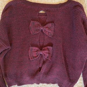 Dark red LF cropped sweater with bows in the back